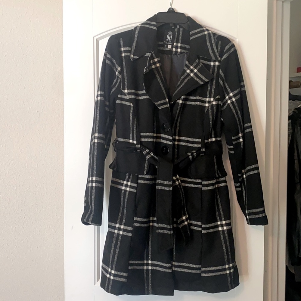 Black and white plaid coat